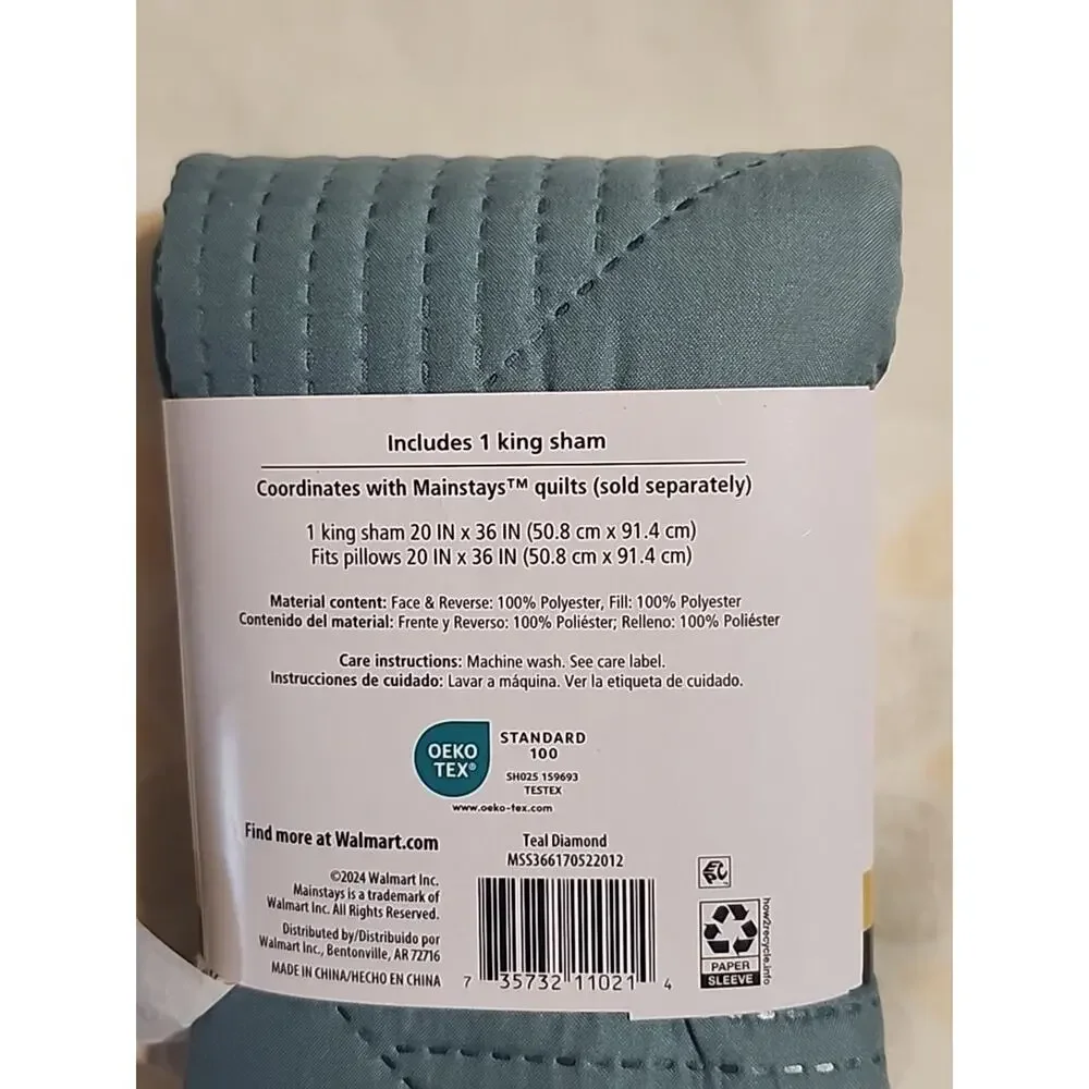 Mainstays Teal Diamond Sham Single Essential King Quilted Textured